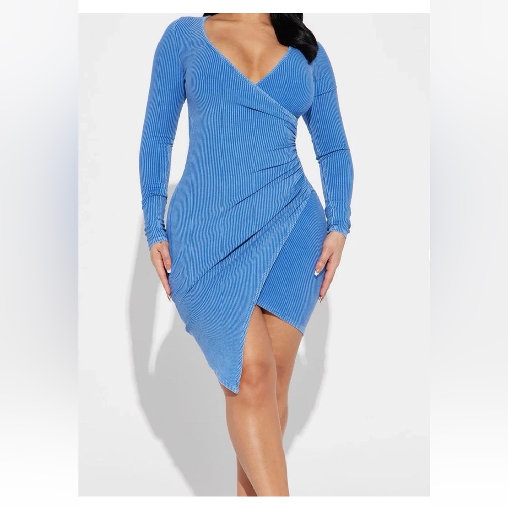 Fashion Nova Jean Blue Natalia Body Sculpting BodyCon Short Dress Size M/L - Picture 1 of 13